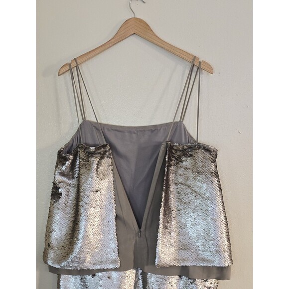 BANANA REPUBLIC Strappy Silver Sequin Mini Dress Size 12 Silk Overlay Party - Picture 9 of 12
